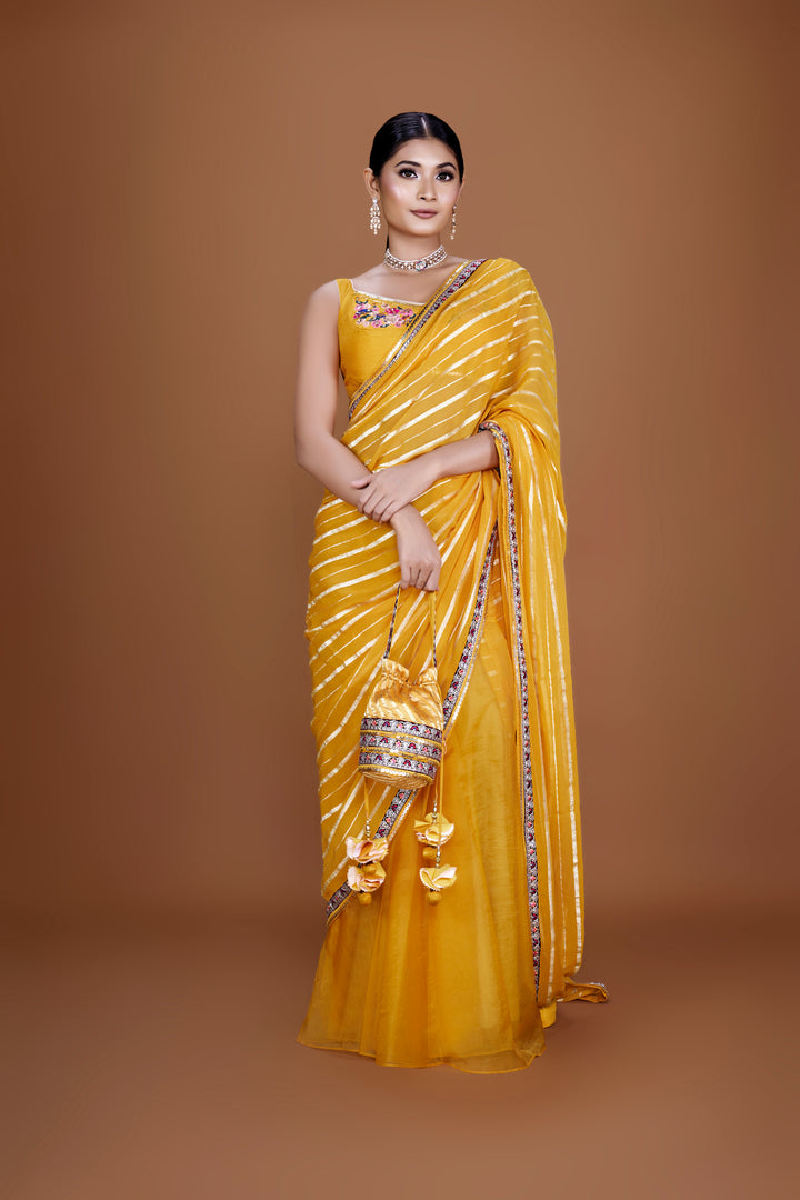 URJA - Amber Yellow Organza & Georgette Saree