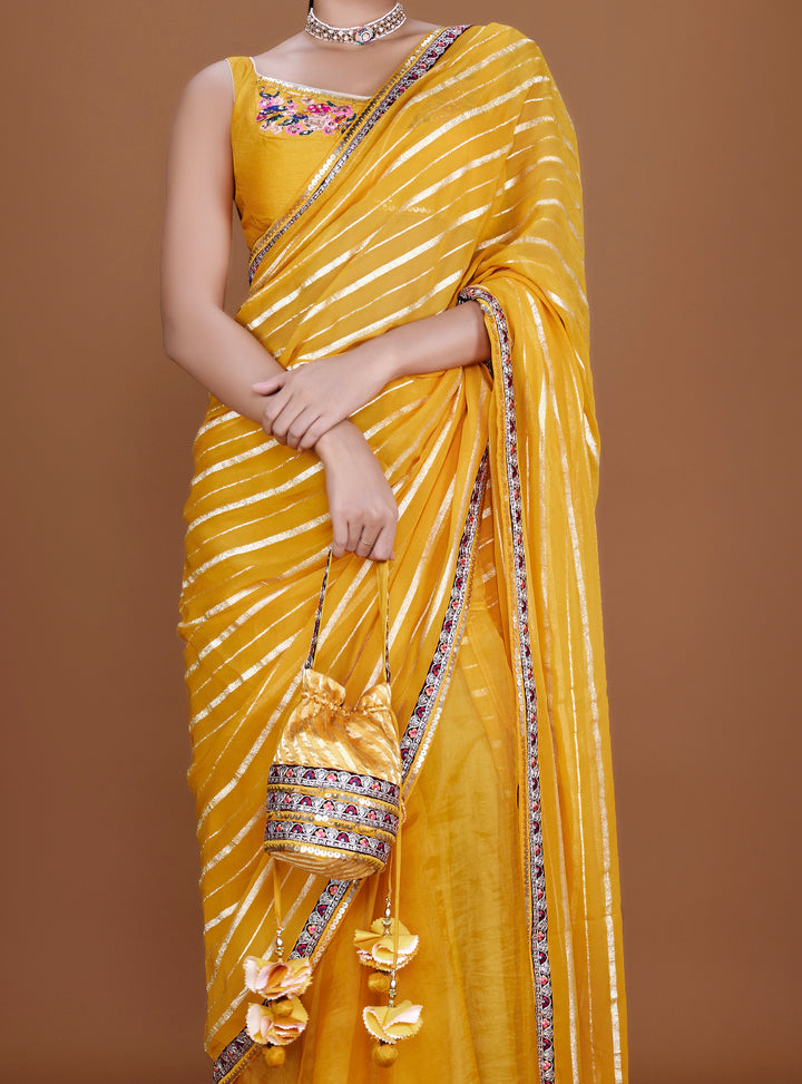 URJA - Amber Yellow Organza & Georgette Saree