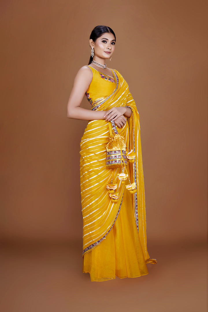 URJA - Amber Yellow Organza & Georgette Saree