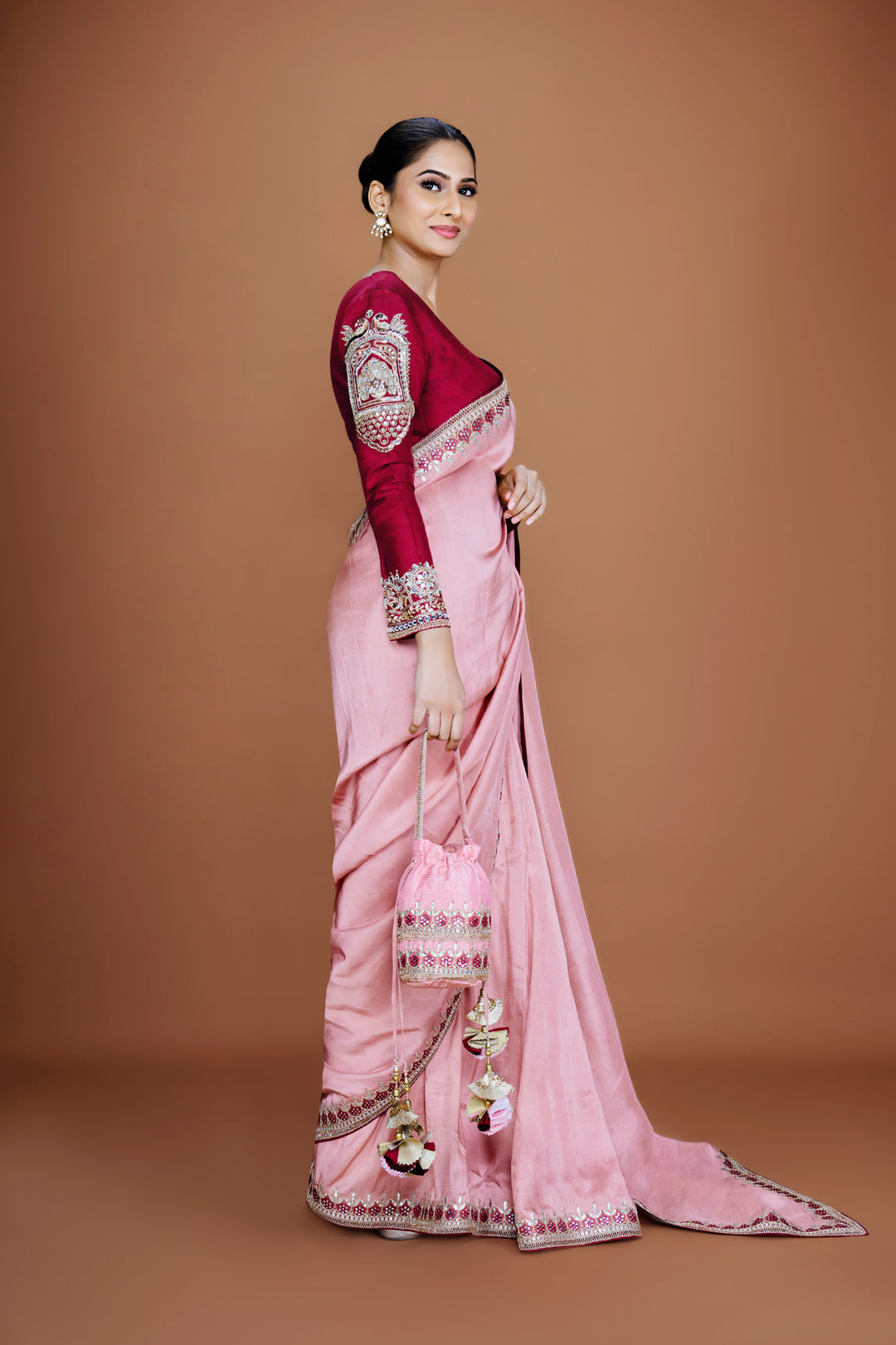 AANYA - Shell pink Silk Embroidered Saree