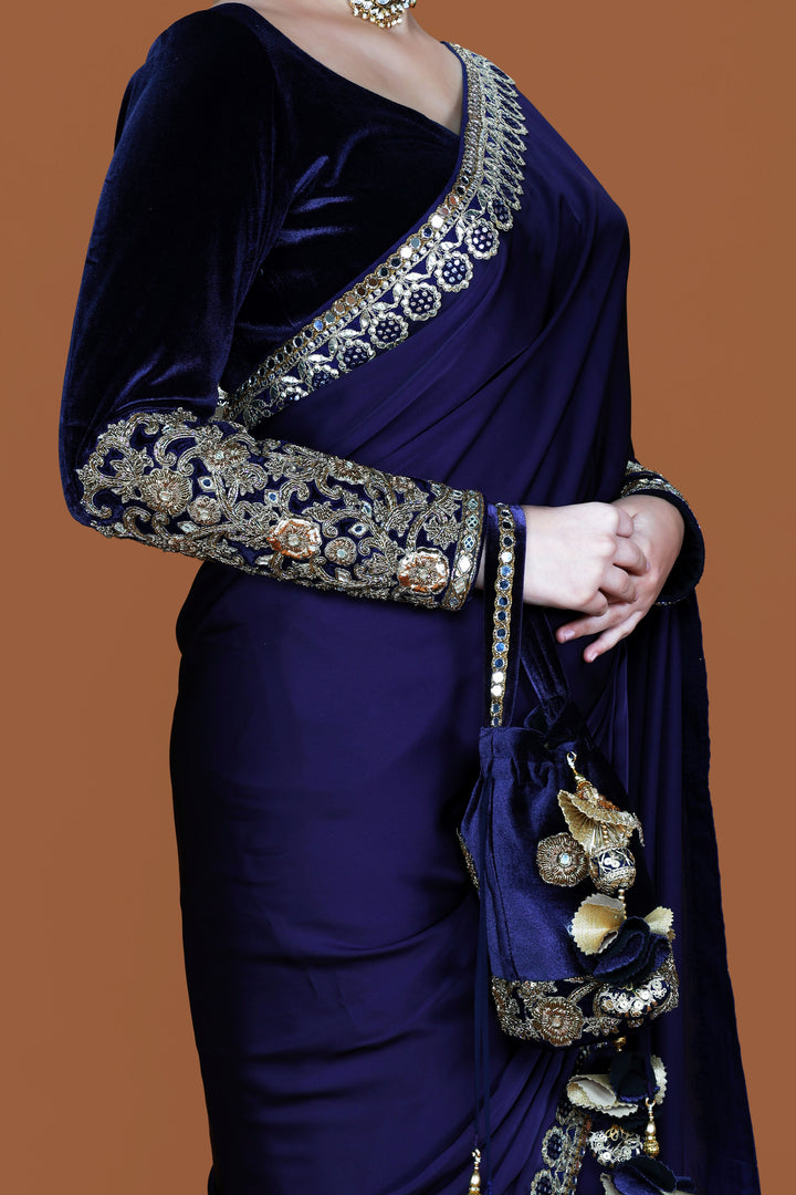 ADIRA - Mulberry Purple Satin Saree Set