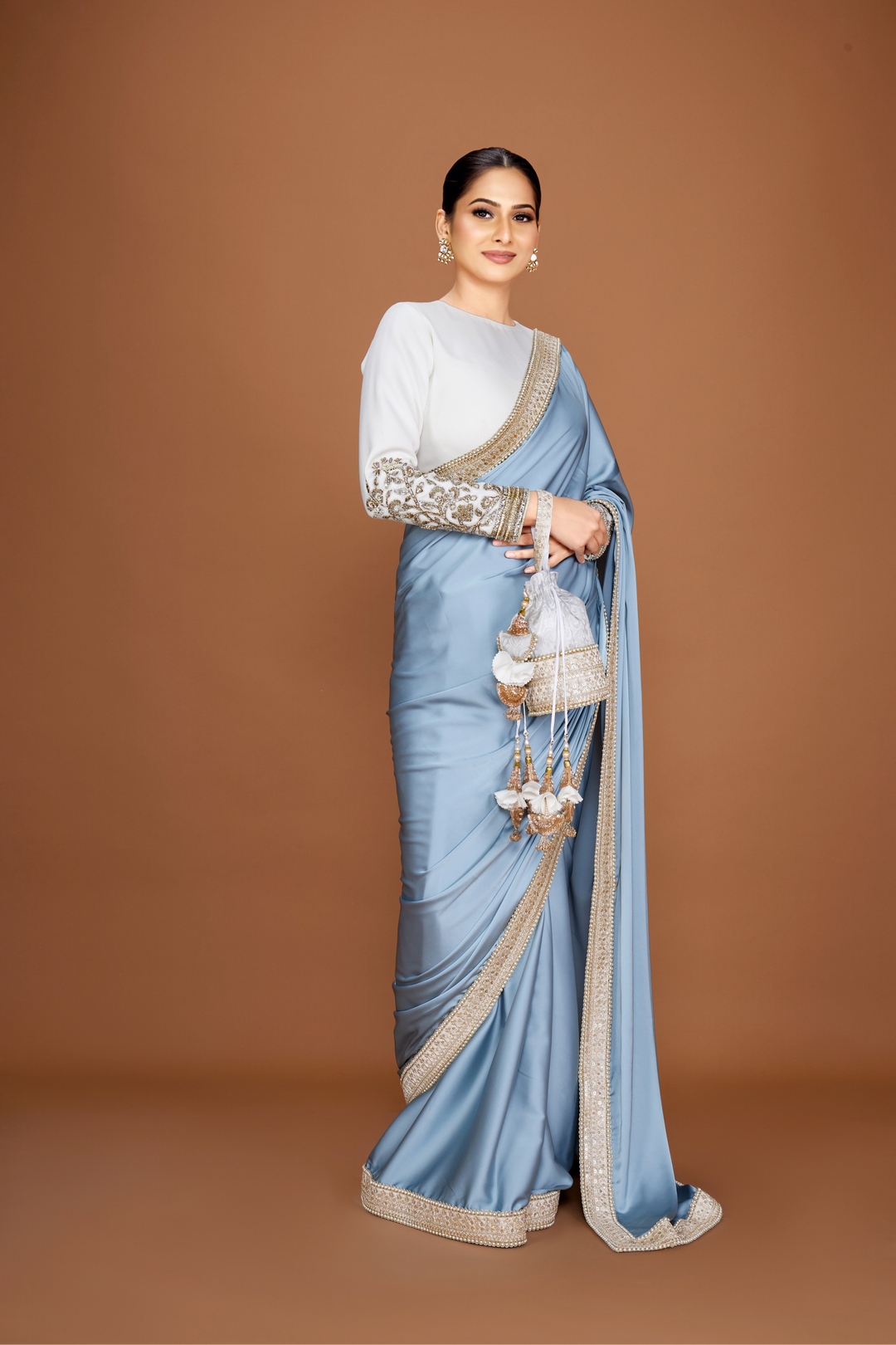 AASHVI - Earl Grey Embroidered Saree Set