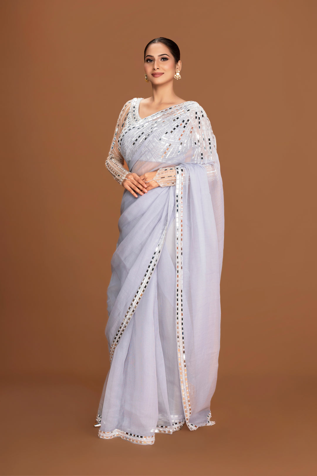 KASHVI - Pewter Grey Embellished Saree Set