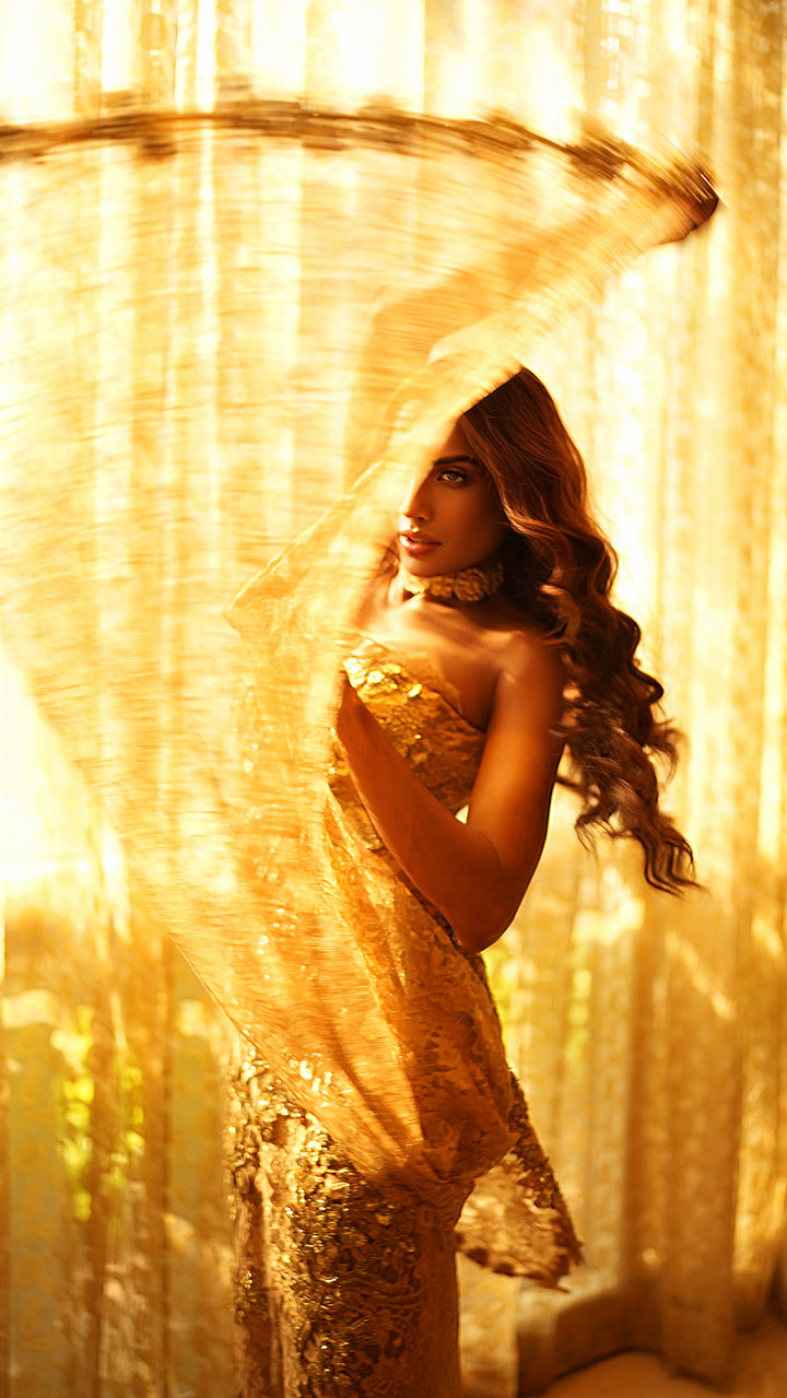 Gold Chantilly Lace Gown