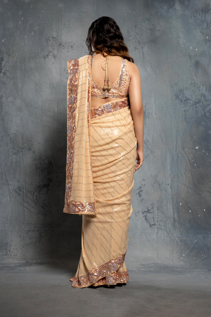 Rose Gold Georgette Embellished Saree Set