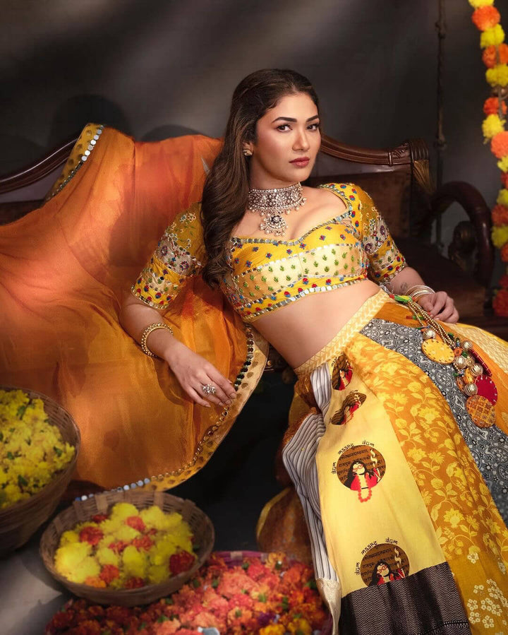 MULTICOLORED SUSTAINABLE EMBELLISHED LEHENGA