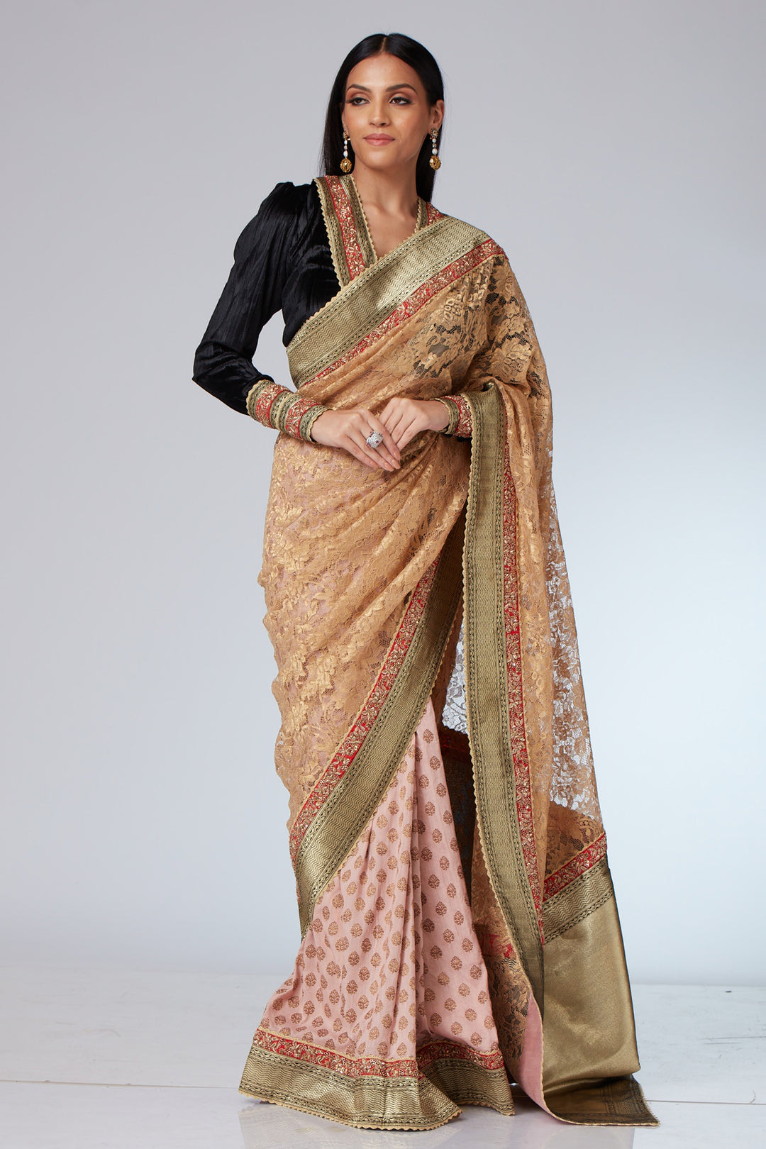 Ishita Gold and Onion Saree Set