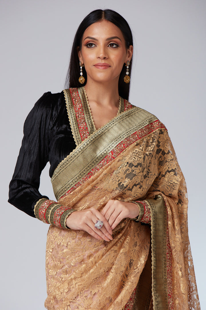 Ishita Gold and Onion Saree Set